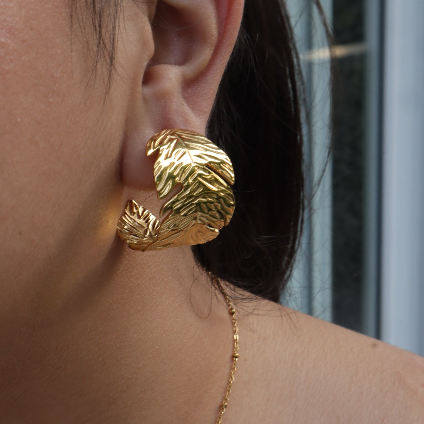The Golden Fern Hoop Statement Earrings