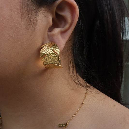 The Golden Fern Hoop Statement Earrings
