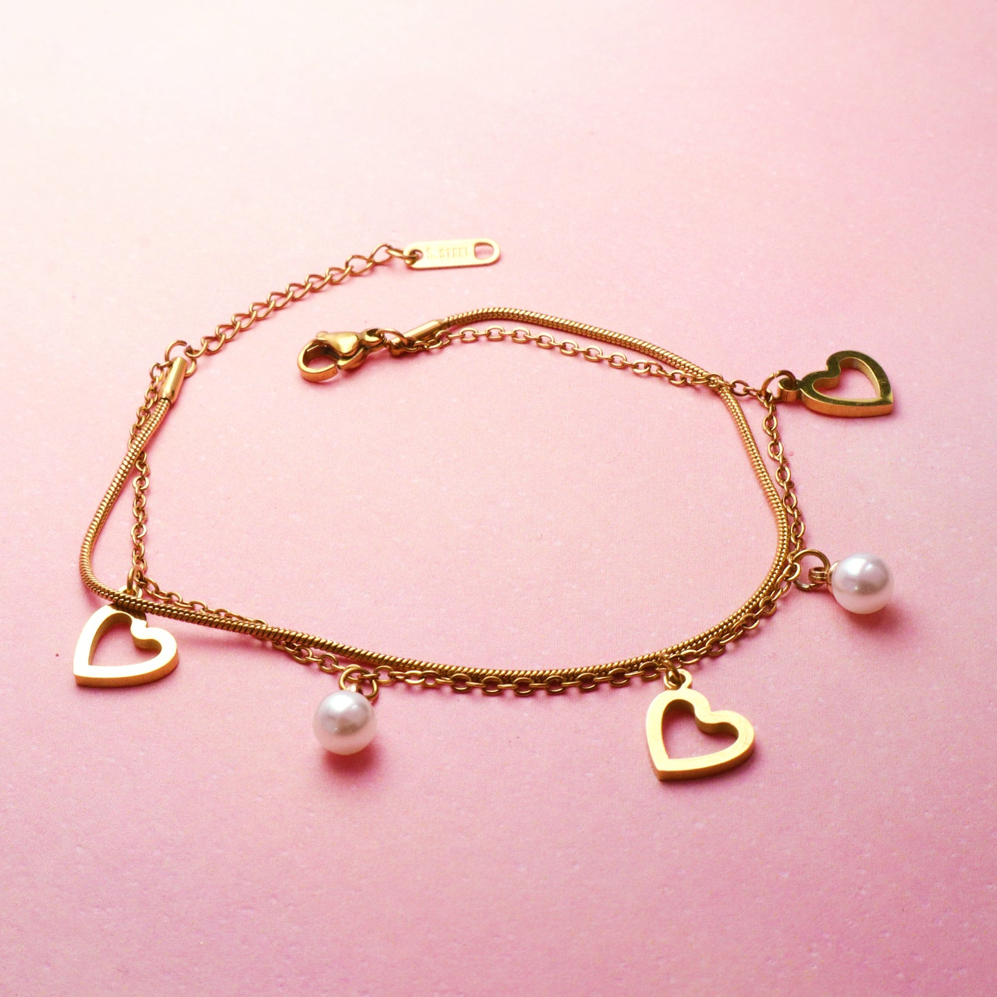 Heart Pearl Bracelet Chain-Seller- 18K Gold Plated Anti-Tarnish Minimalistic Demifine Jewelry by Chrystic Jewels