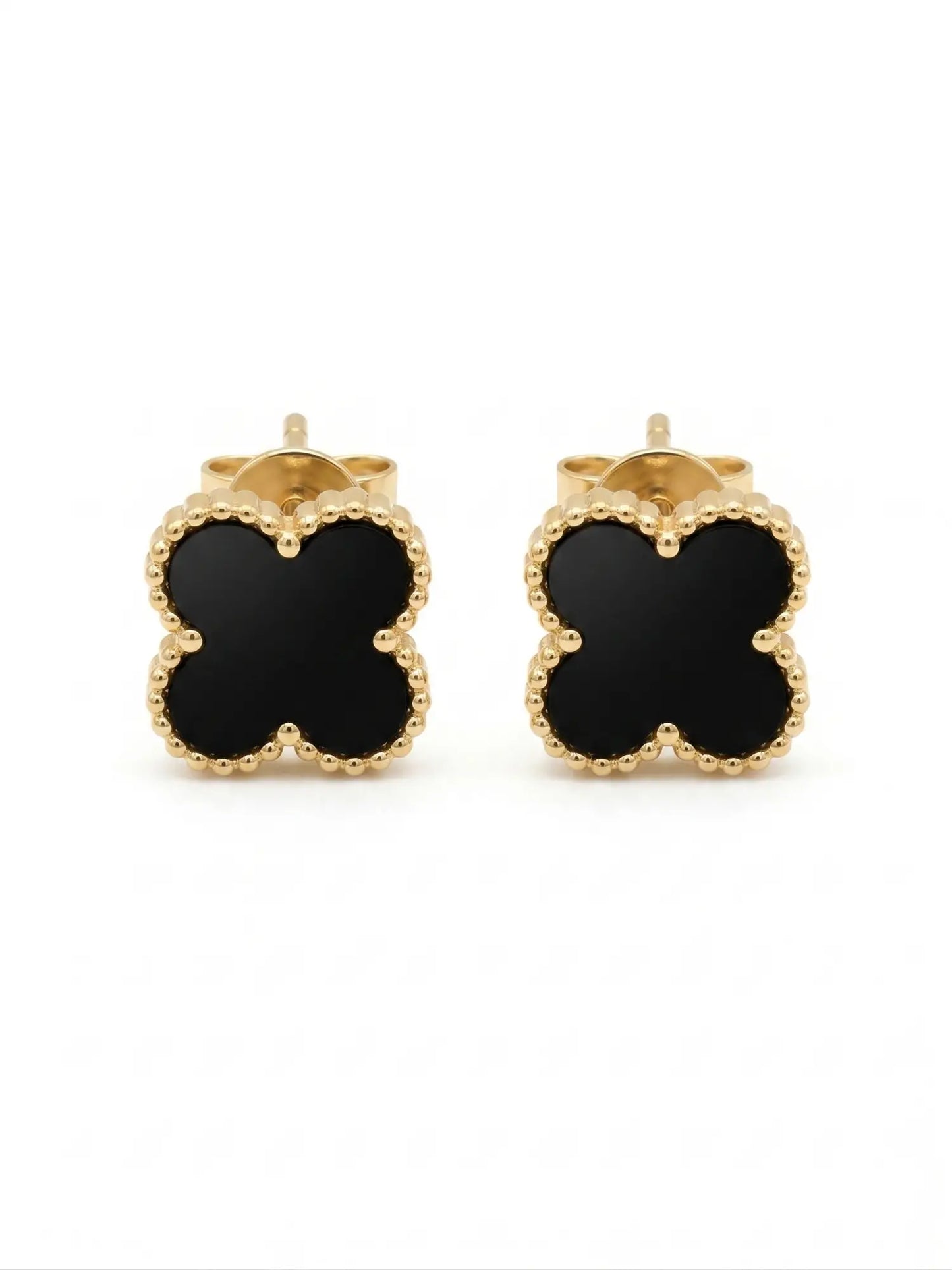 Onyx-Style Black Clover Studs Earrings