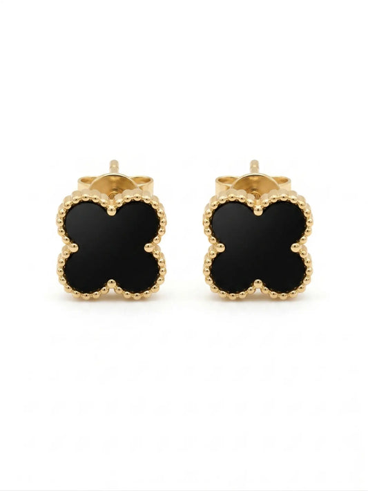 Onyx-Style Black Clover Studs Earrings