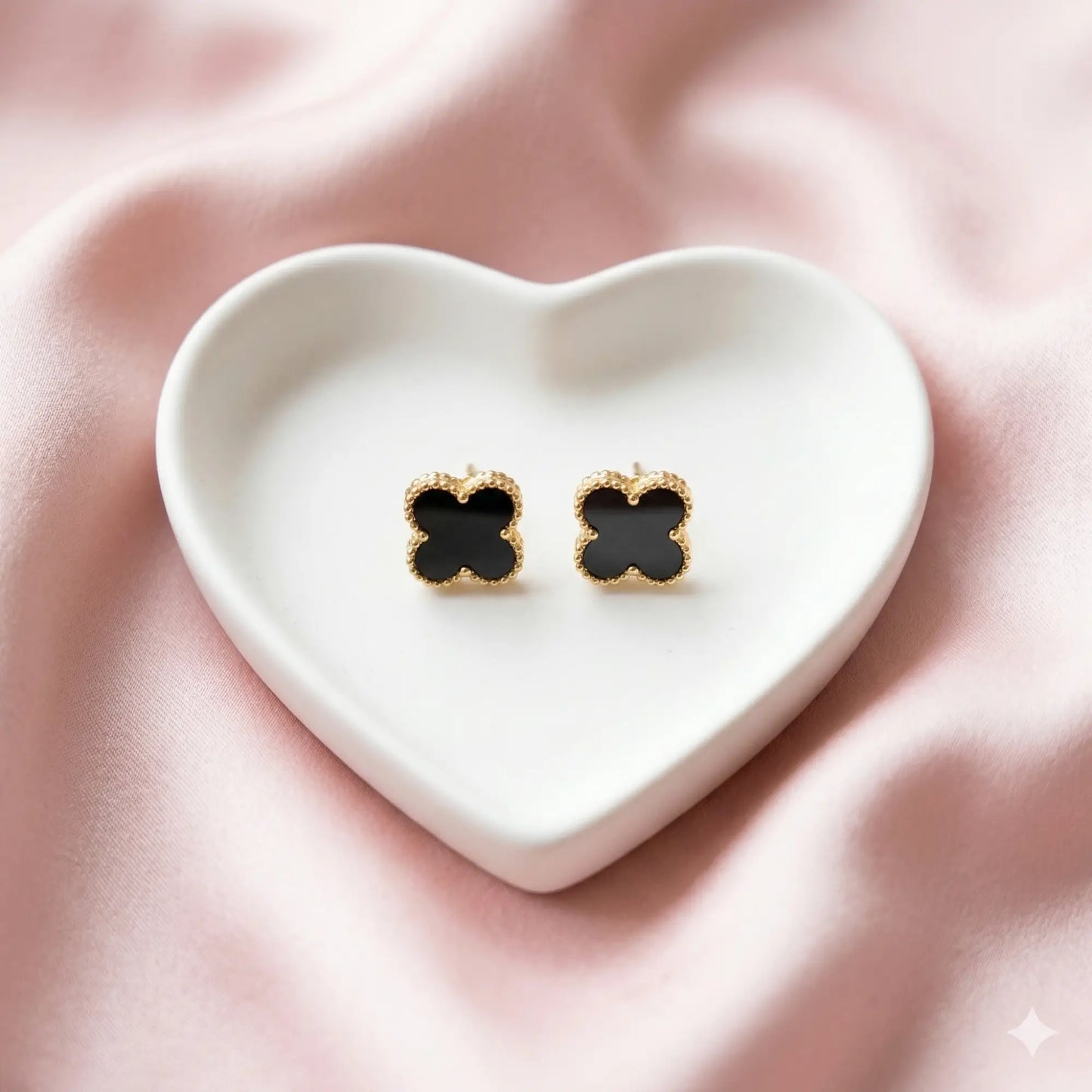 Onyx-Style Black Clover Studs Earrings