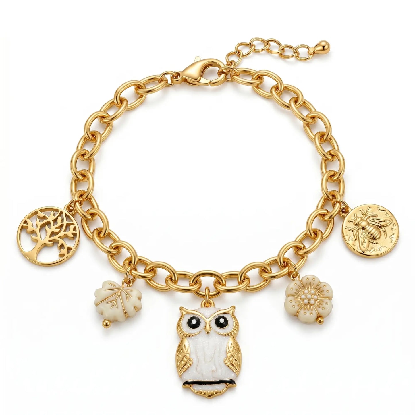 Owl & Bee Motif Link Bracelet Chain