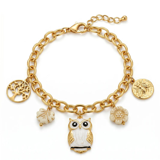 Owl & Bee Motif Link Bracelet Chain