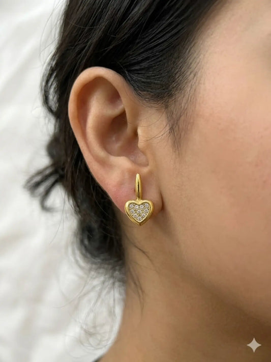Pavé Heart Drop Earrings