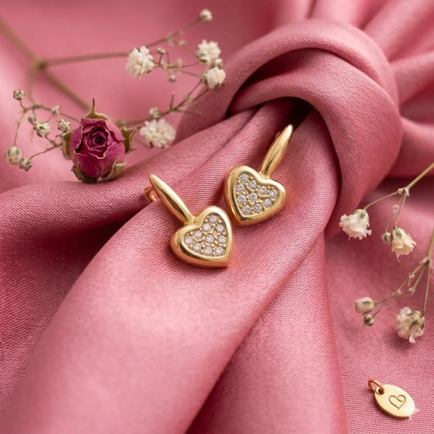 Pavé Heart Drop Earrings
