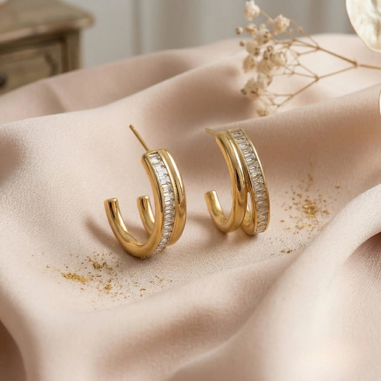 Triple-Band Baguette Hoops Earrings