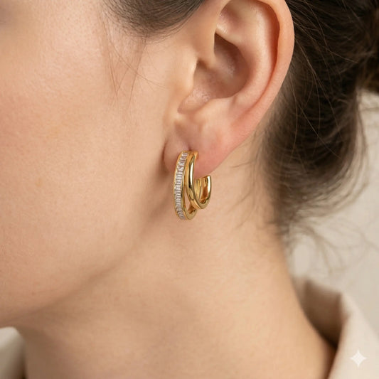 Triple-Band Baguette Hoops Earrings