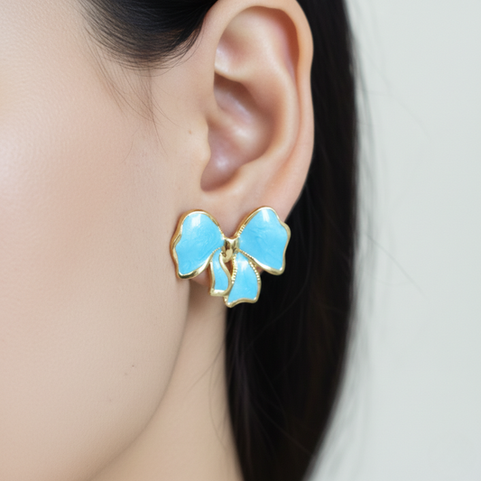 Blue Bow Earrings