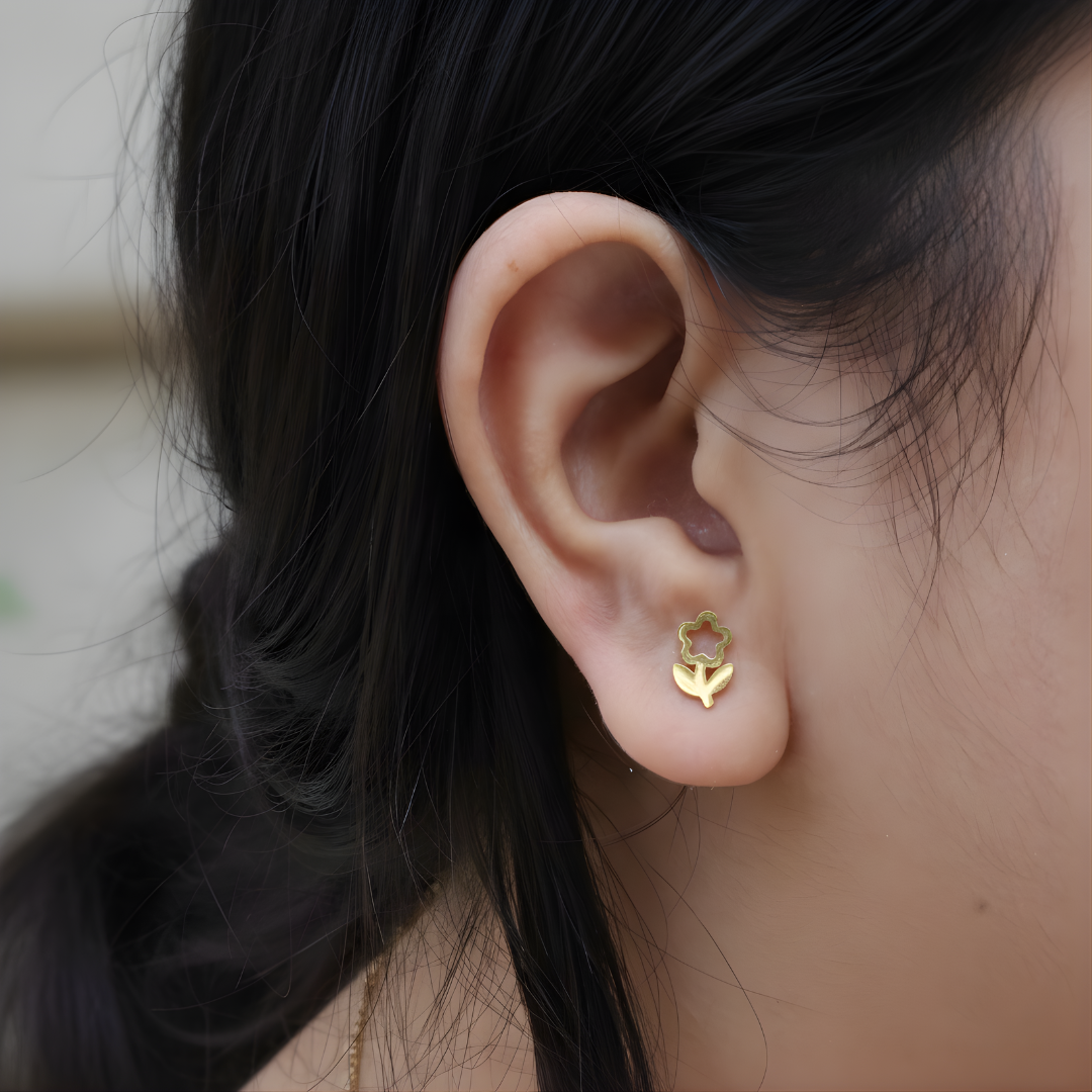 Floral Gold Anti-Tarnish Stud Earrings