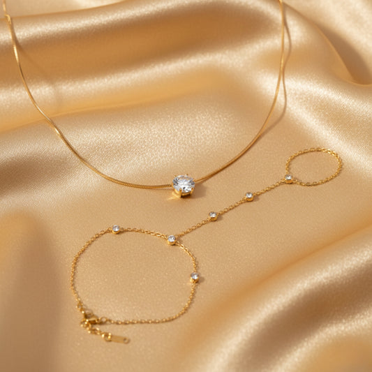 Solitaire Sparkle Pendant & Hand Chain