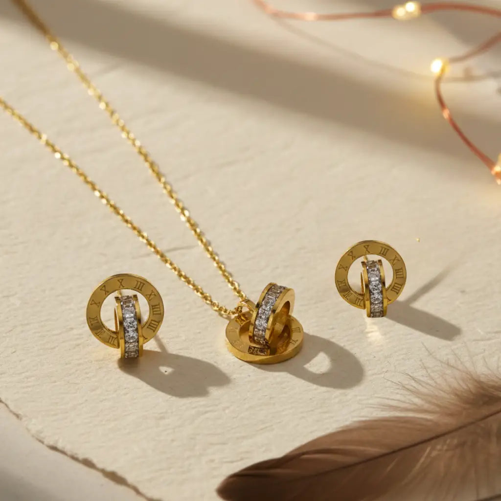 The Eternity Pendant Set-Seller- 18K Gold Plated Anti-Tarnish Minimalistic Demifine Jewelry by Chrystic Jewels