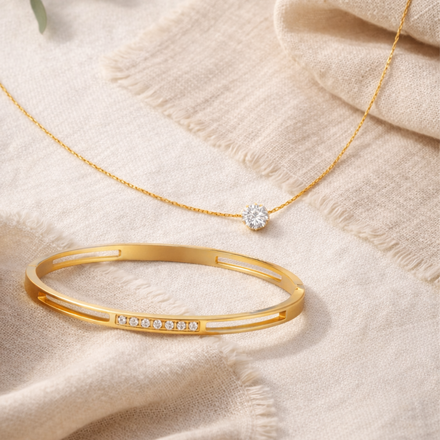 Aurelia Combo- Solitaire Necklace & Bangle Bracelet Set