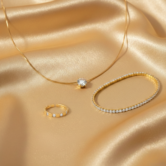 Trio-Solitaire Sparkle Pendant, ring & Tennis Bracelet