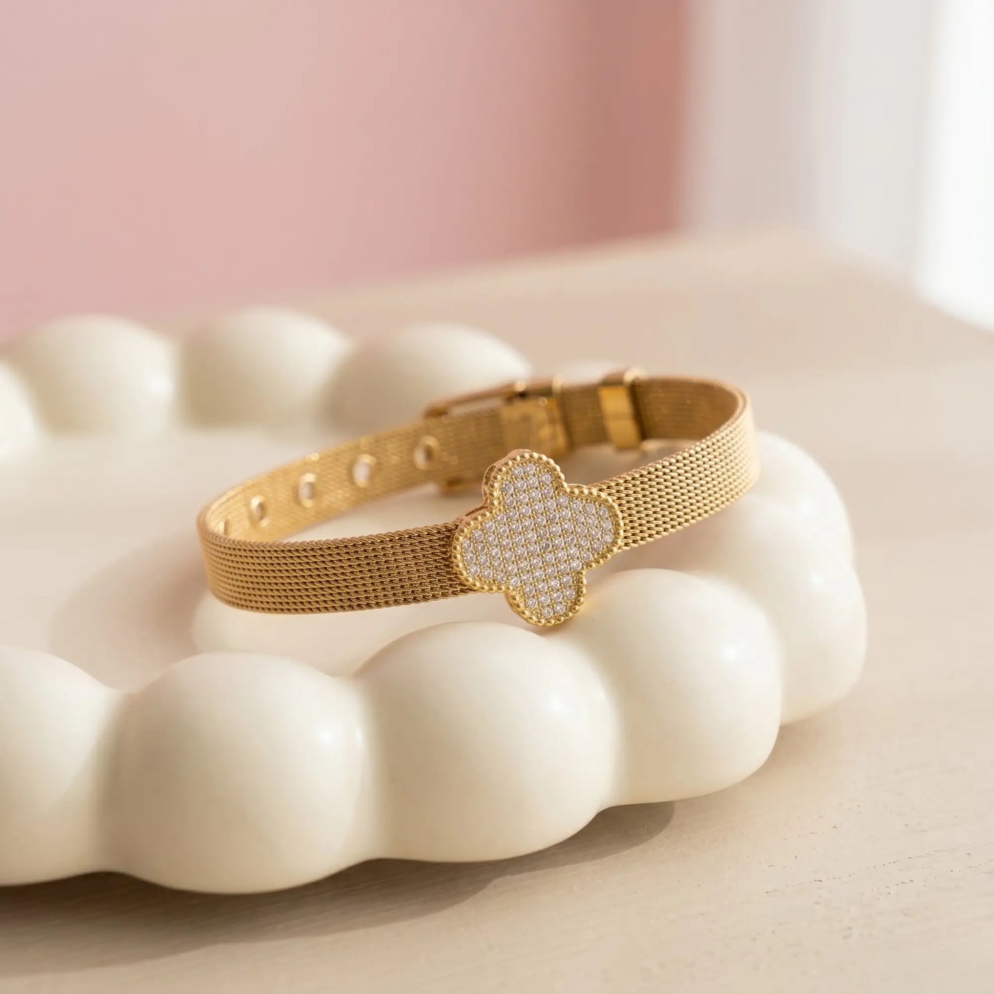 Sparkling Clover Watch Style Bracelet