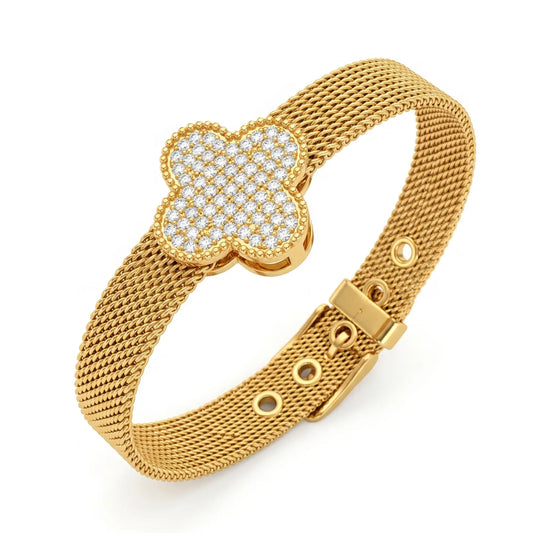 Sparkling Clover Watch Style Bracelet