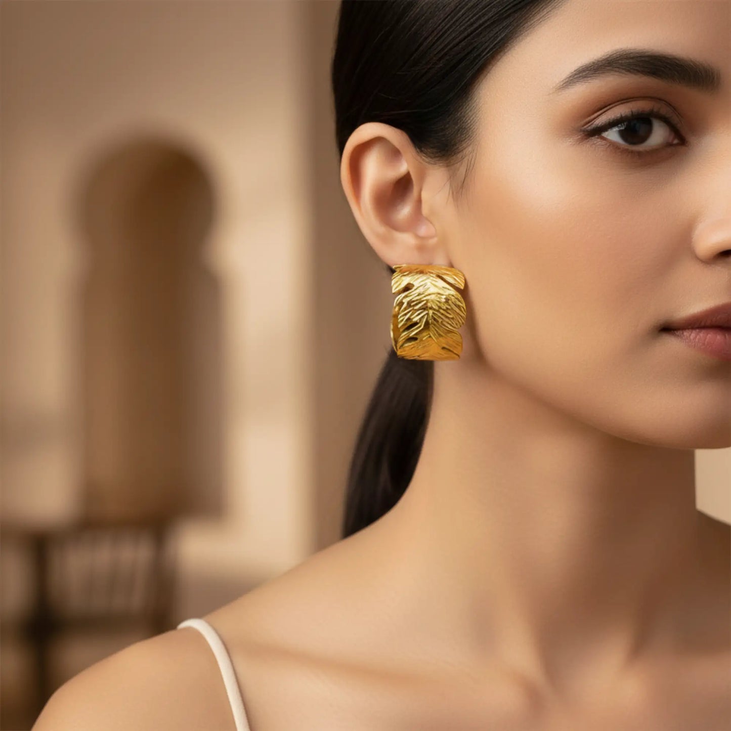 The Golden Fern Hoop Statement Earrings-Seller- 18K Gold Plated Anti-Tarnish Minimalistic Demifine Jewelry by Chrystic Jewels