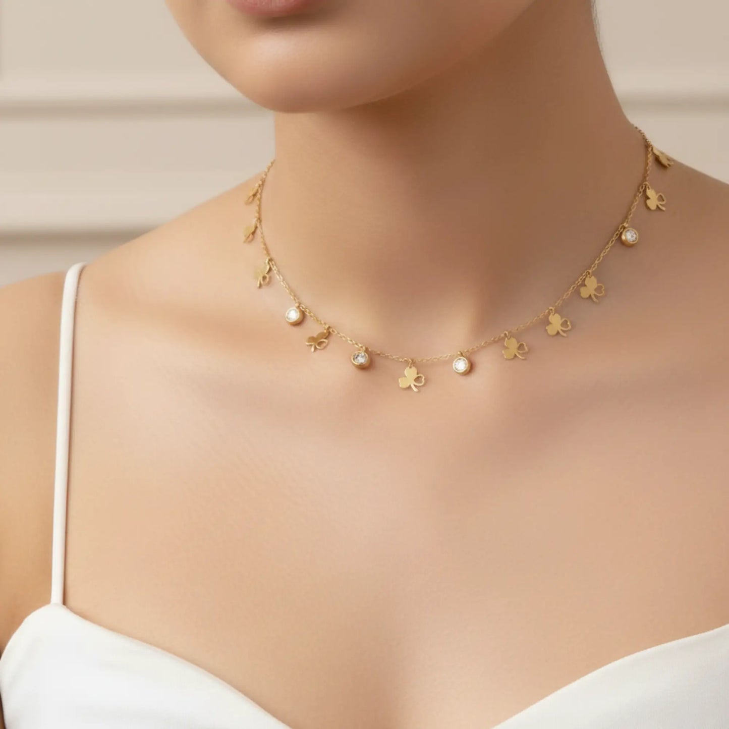 Leaf Stone Charm Necklace-Seller- 18K Gold Plated Anti-Tarnish Minimalistic Demifine Jewelry by Chrystic Jewels