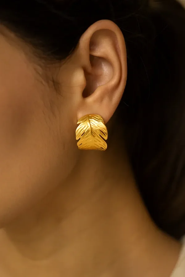 The Golden Fern Hoop Statement Earrings