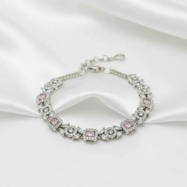 Pink Petal Floral Tennis AD Bracelet